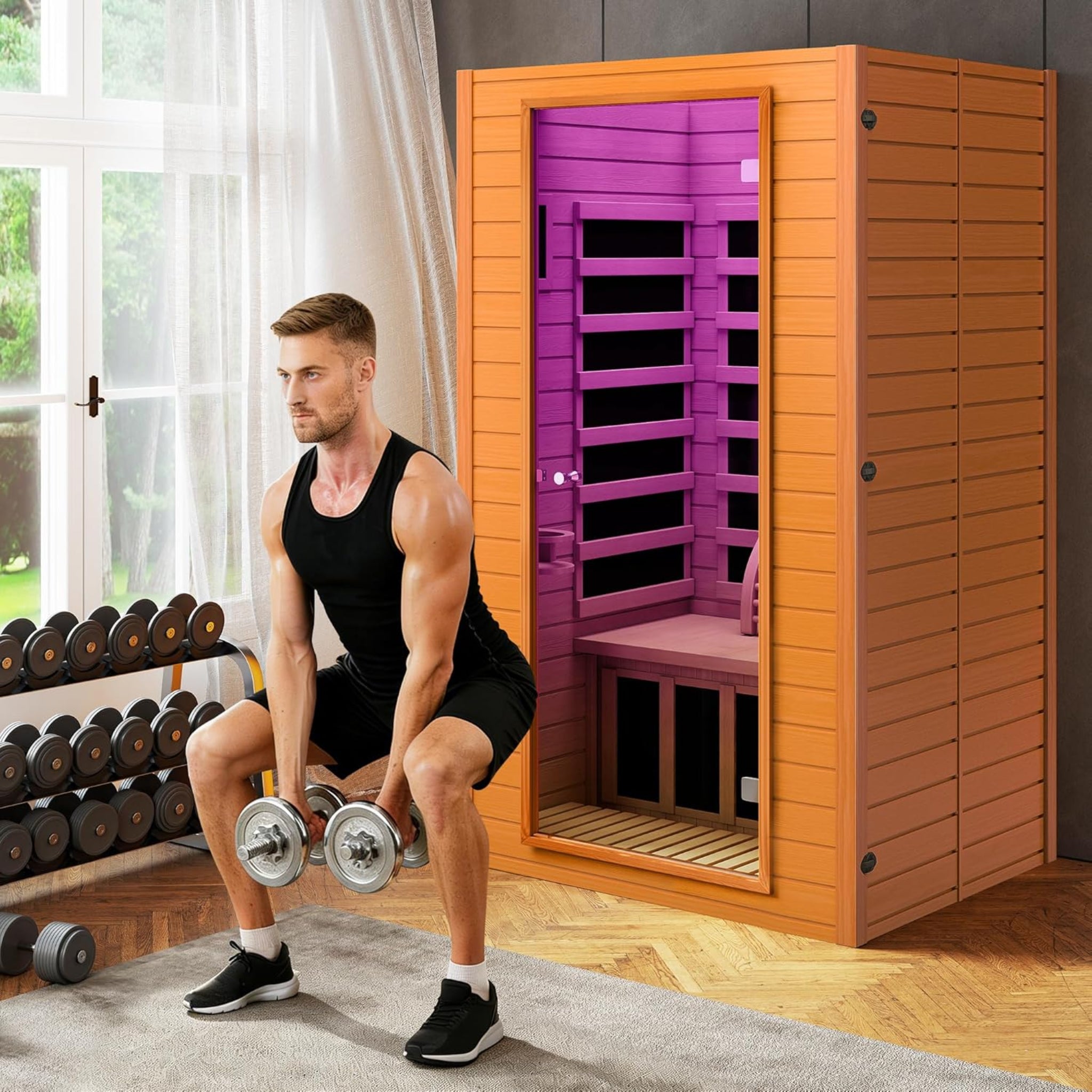 Infrared Sauna for Home, near Zero EMF Home Saunas for up to 2 Person, Indoor Dry Heat Sauna Room with Infrared Red Light Therapy, Bluetooth Speakers, Canadian Hemlock Wood