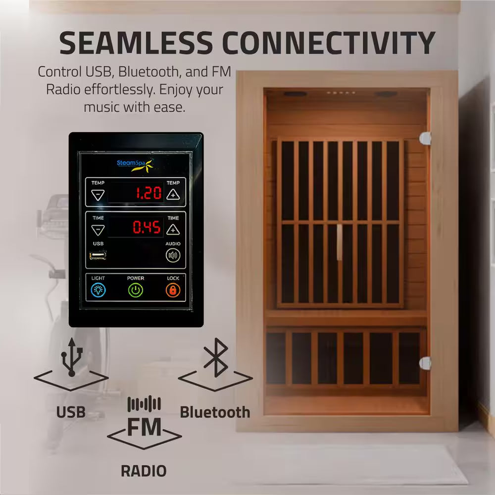 Home Sauna Room 2-Person Indoor Hemlock Wooden Infrared Indoor Sauna Spa with Bluetooth Digital Control Panel
