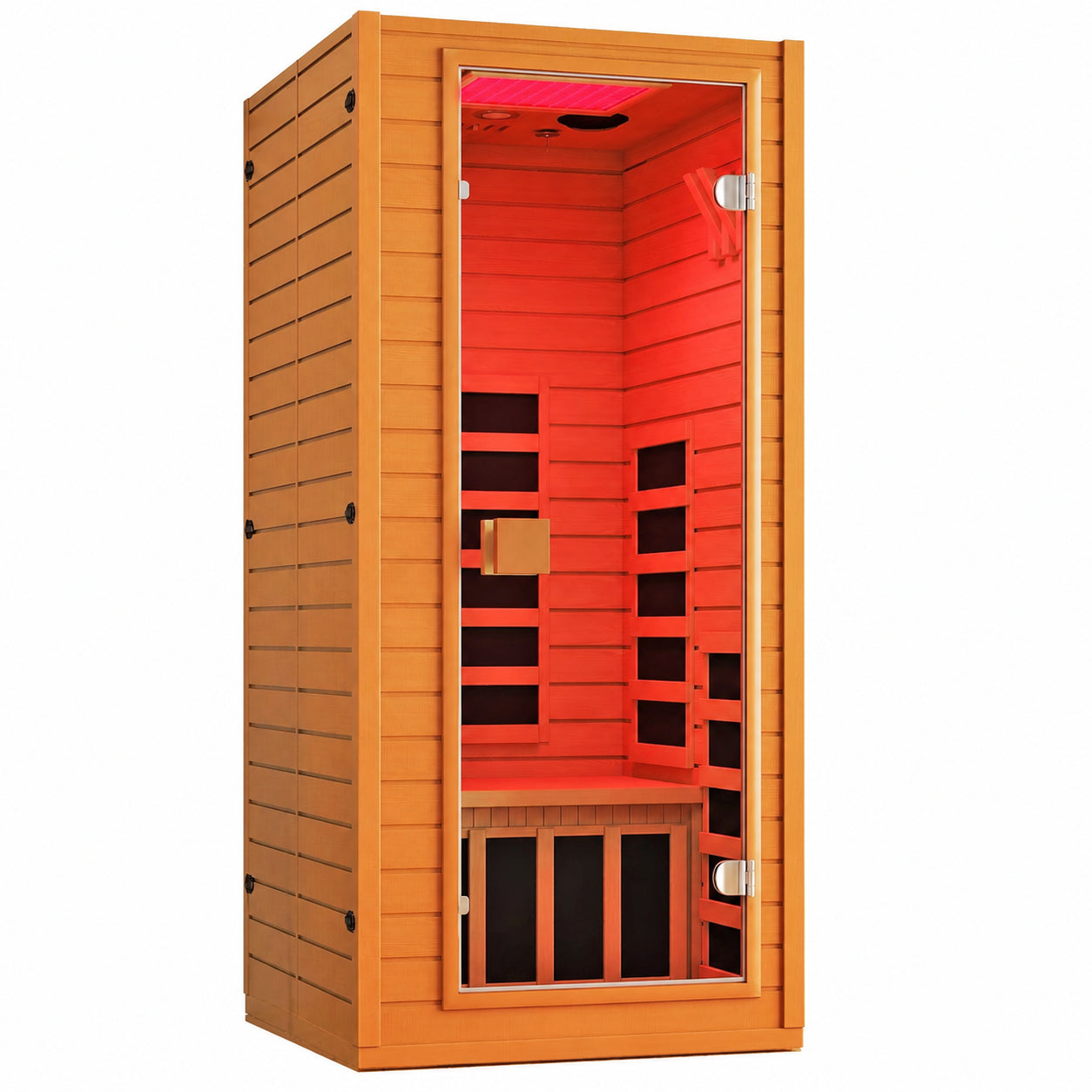 Infrared Sauna with 660 & 850Nm Red Light Therapy, Full Spectrum Sauna with 7 Heater, 1290W 120V, Fast Heat-Up, 1 Person Canadian Hemlock Wood Dry Sauna for Indoor, Home Gym, 31.5*30.3*67"